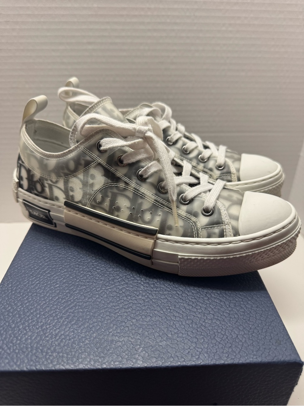 Dior Low-Top Sneakers in White and Gray Monogram